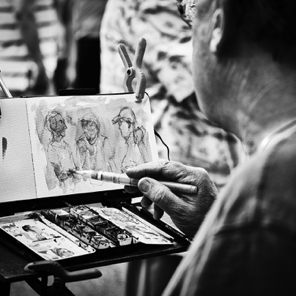 July First Friday • Sketchbook watercolor demonstration outside Artists Emporium