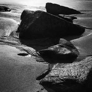 Backlit Rocks, Sand Beach